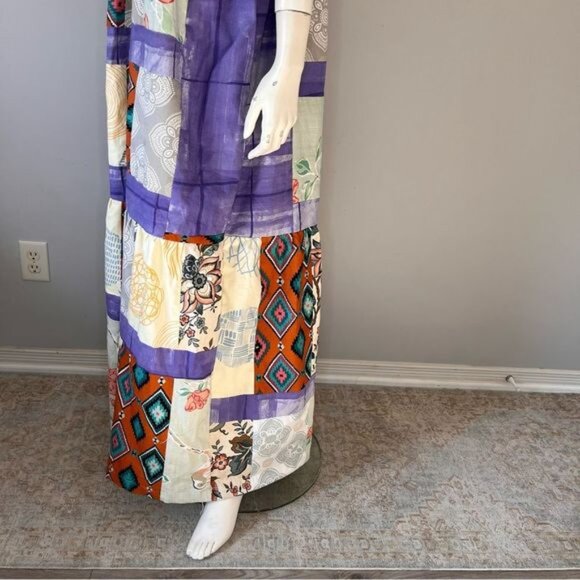 Handmade Multicolor Patchwork Tiered Sundress with Shoulder Straps Size L - Picture 6 of 10